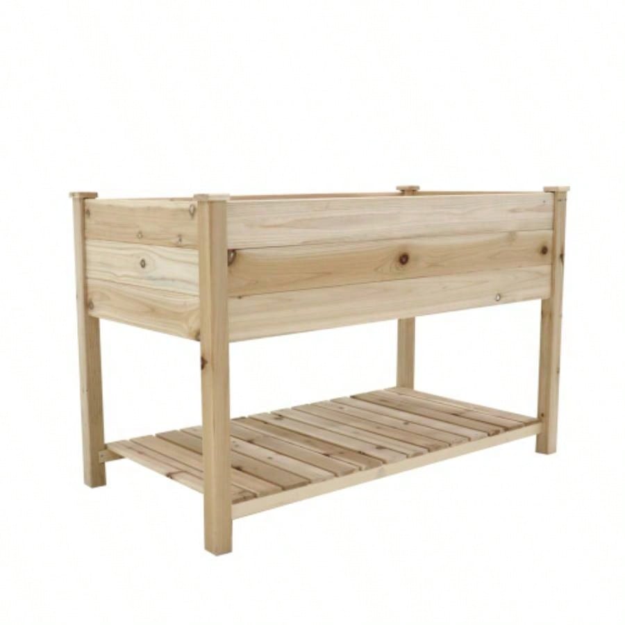 Raised Garden Bed Planter Box with Storage Shelf Wooden Elevated Vegetable Growing Bed Flower/Herb/Backyard/Patio/Balcony 48.5x30x24.4incolourless