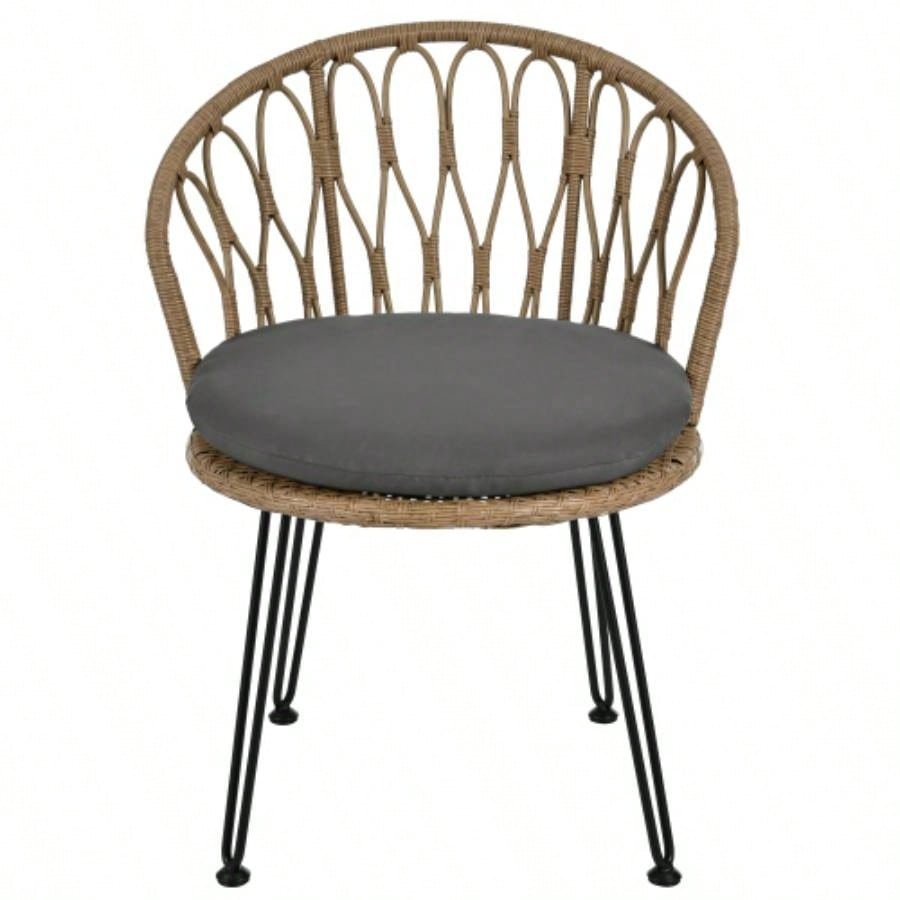 USTYLE Outdoor Leisure Set, 2 Rattan Single Chairs with A Glass Round Table, Perfectly Suited Patios, Balconies, and Courtyards