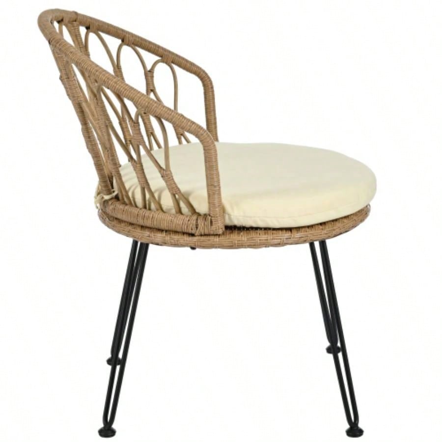 USTYLE Outdoor Leisure Set, 2 Rattan Single Chairs with A Glass Round Table, Perfectly Suited Patios, Balconies, and Courtyards