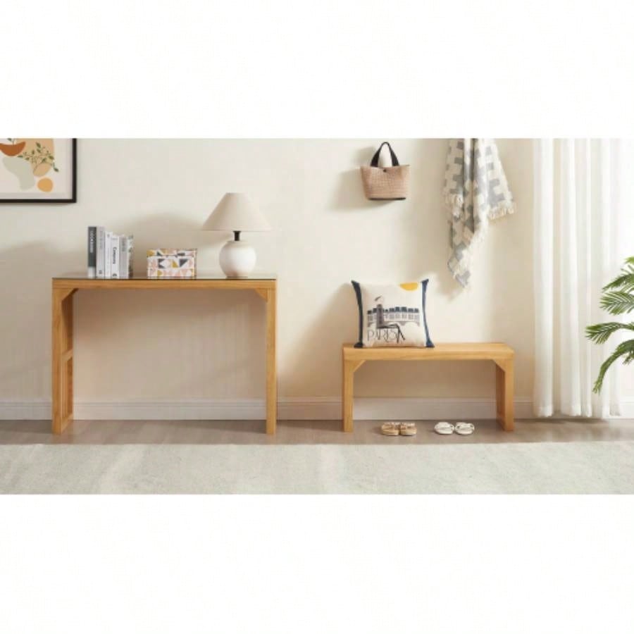 Dining and Table, Pine Indoor Wood Entryway, Living Room, Kitchen and Bedroom Table and Set Nature, Long TableTempered glass Included