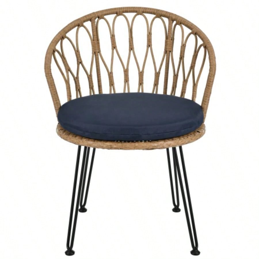 USTYLE Outdoor Leisure Set, 2 Rattan Single Chairs with A Glass Round Table, Perfectly Suited Patios, Balconies, and Courtyards