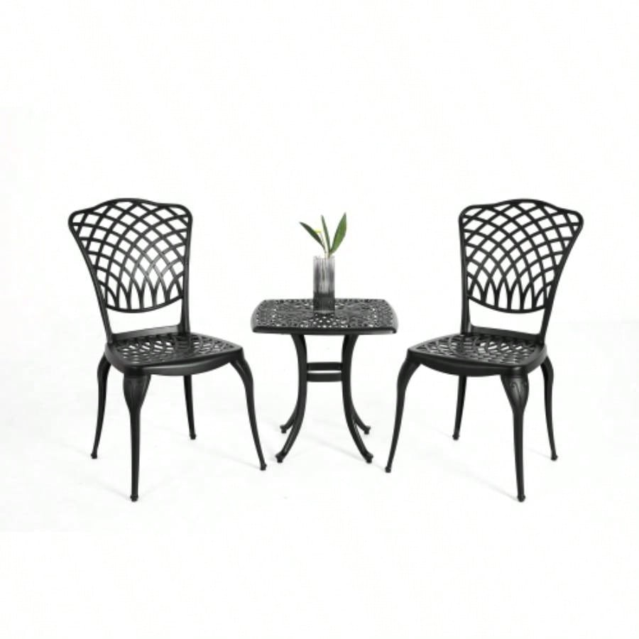 Bistro Set 3 Piece Rustproof Cast Aluminum Patio Furniture Sets 2 Chairs and 1 Round Table Outdoor, Garden, Patio, Balcony, black