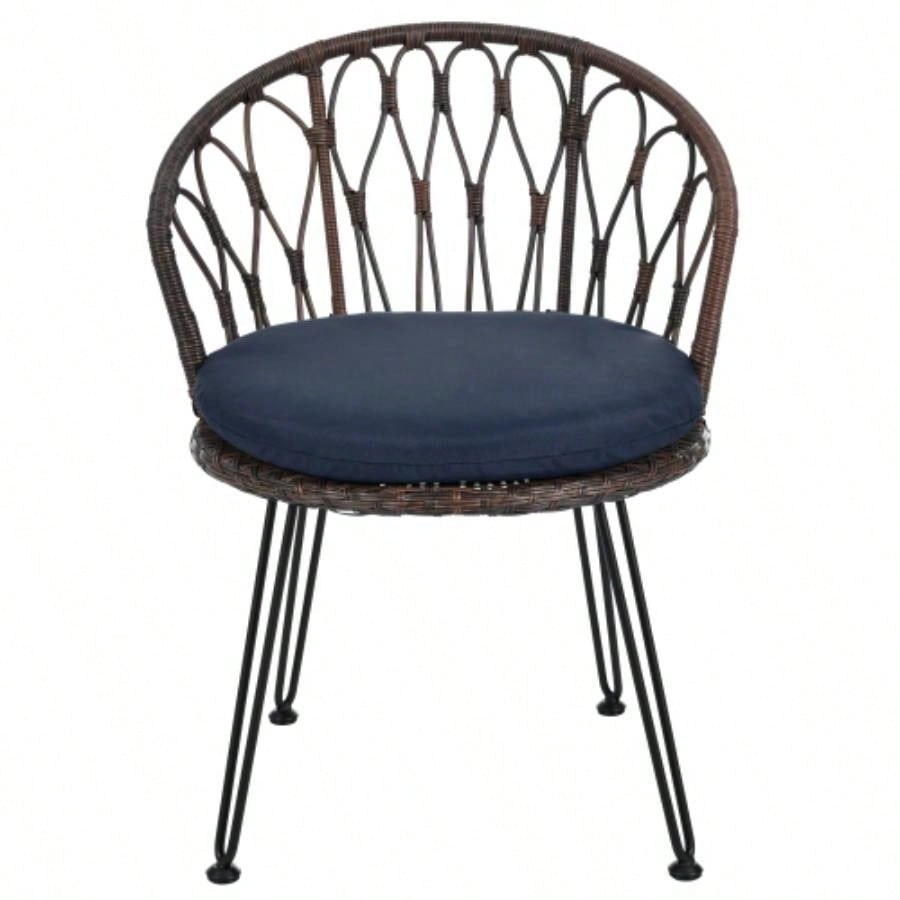 USTYLE Outdoor Leisure Set, 2 Rattan Single Chairs with A Glass Round Table, Perfectly Suited Patios, Balconies, and Courtyards
