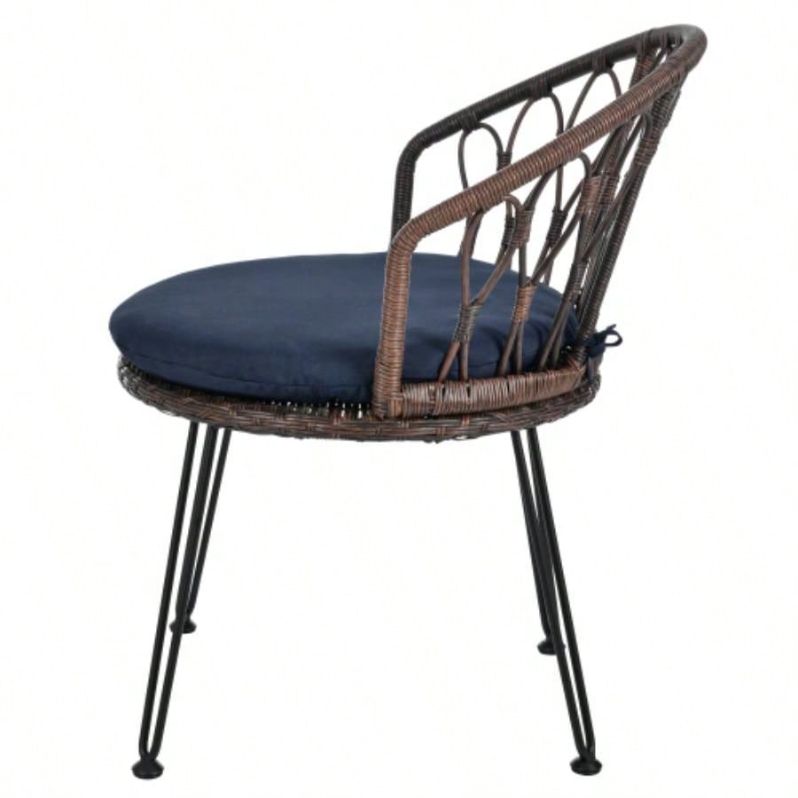 USTYLE Outdoor Leisure Set, 2 Rattan Single Chairs with A Glass Round Table, Perfectly Suited Patios, Balconies, and Courtyards