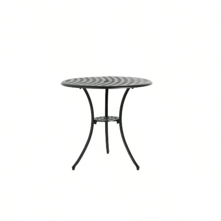 3 Piece Patio Bistro Set Cast Aluminum Bistro Table and Chairs Set of 2 with Hole, All Weather Metal Bistro Table Set, Outdoor Patio Furniture Set Garden Black with cushion