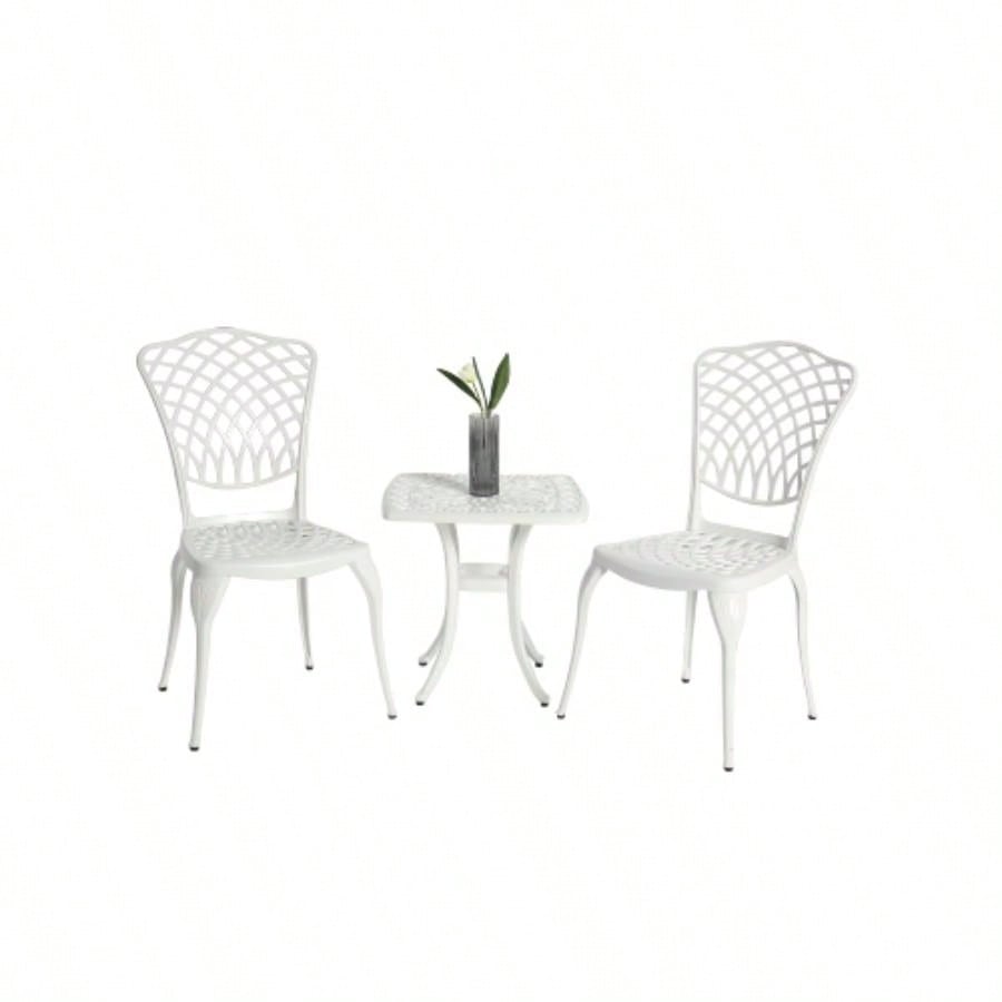 Bistro Set 3 Piece Rustproof Cast Aluminum Patio Furniture Sets 2 Chairs and 1 Round Table Outdoor, Garden, Patio, Balcony, white