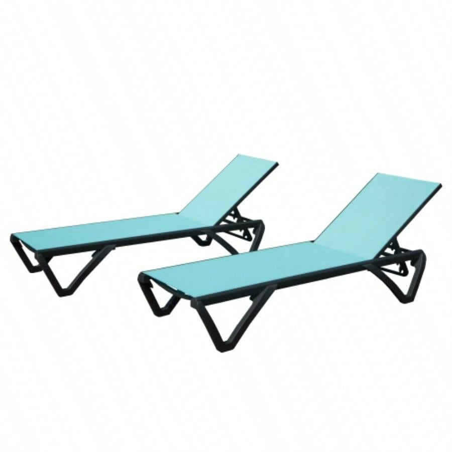 Outdoor Lounge Chair, Aluminum Plastic Patio Chaise Lounge with Side Table 5 Position Adjustable Backrest Wheels, All Weather Reclining Chair Outside Beach Poolside Lawn, Lake Blue