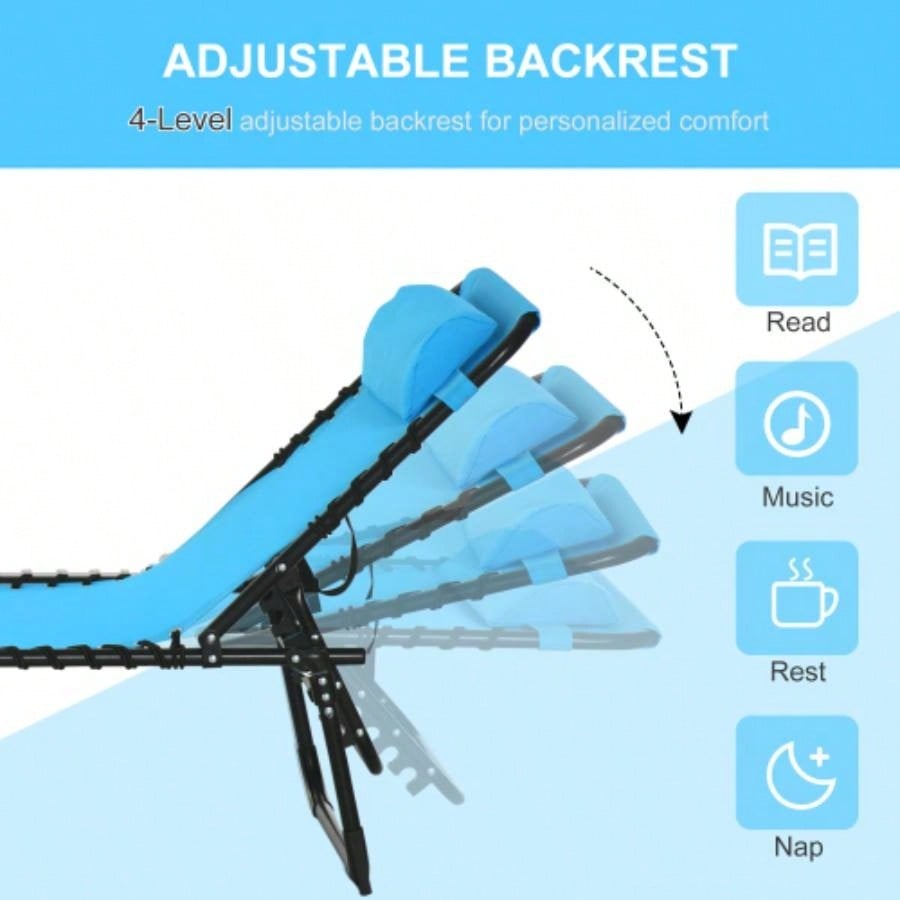 Outsunny Folding Chaise Lounge Pool Chair, Patio Tanning Chair, Outdoor Lounge Chair/ 4 - Position Reclining Back, Pillow, Breathable Mesh Bungee Beach, Yard, Patio, Blue