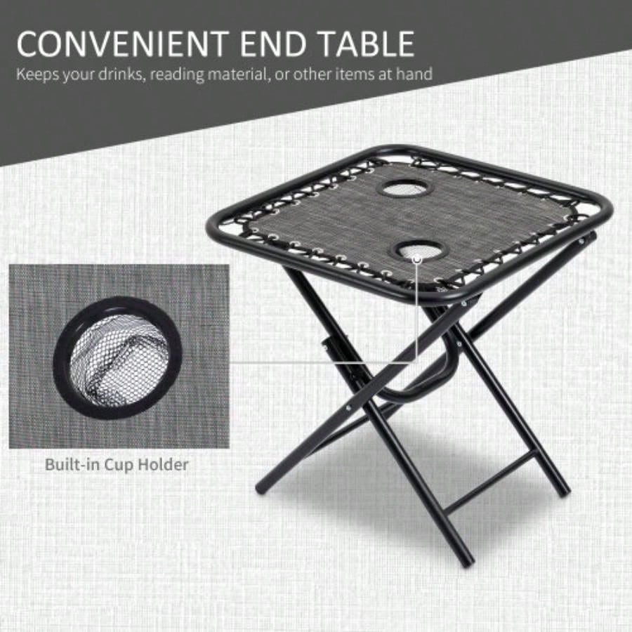 Outsunny Zero Chair Set with Side Table, Folding Reclining Chair with Cupholders Pillows, Adjustable Lounge Chair Pool, Backyard, Lawn, Beach, Gray