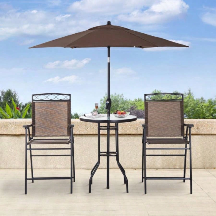 Outsunny 4 Piece Outdoor Patio Dining Furniture Set, 2 Folding Chairs, Adjustable Angle, Wave Textured Tempered Glass Dinner Table, Brown