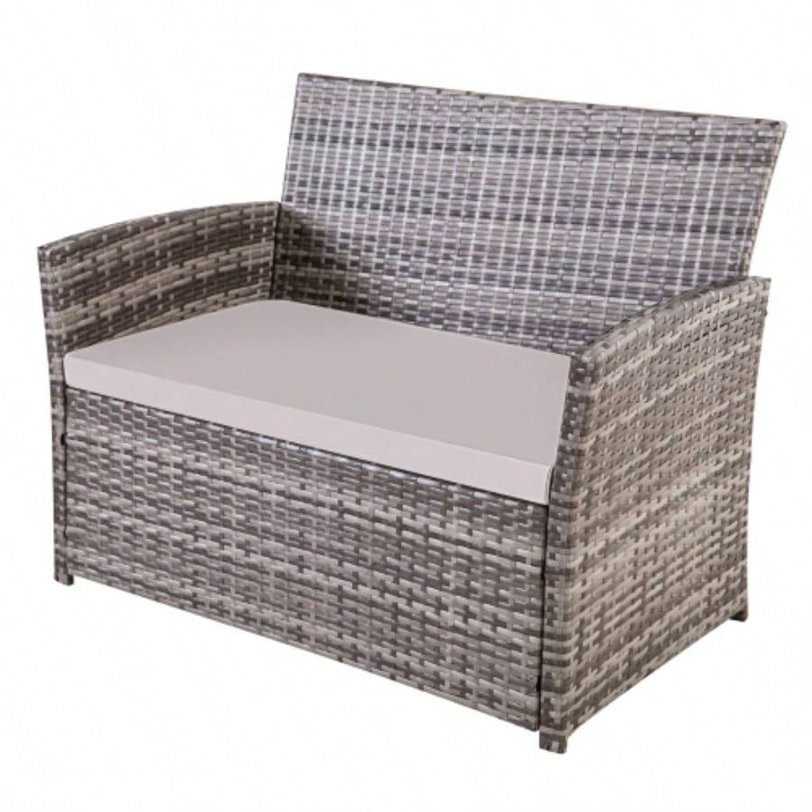 4 Piece Outdoor PE Wicker Furniture Set, Patio Gray Rattan Sectional Sofa Couch with Washable Cushions