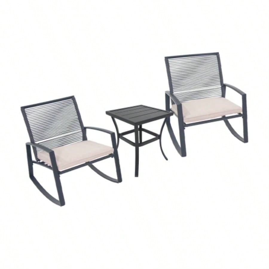 2 Person Outdoor Patio Bistro Metal Rocking Set