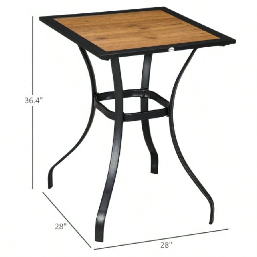 Outsunny 28 Outdoor Dining Table, Faux Wood Patio Furniture, Square Wood - Like Garden Table with Safe Design Deck, Backyard, Lawn, Brown