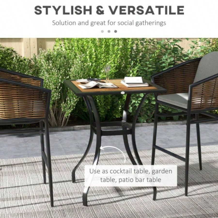 Outsunny 28 Outdoor Dining Table, Faux Wood Patio Furniture, Square Wood - Like Garden Table with Safe Design Deck, Backyard, Lawn, Brown