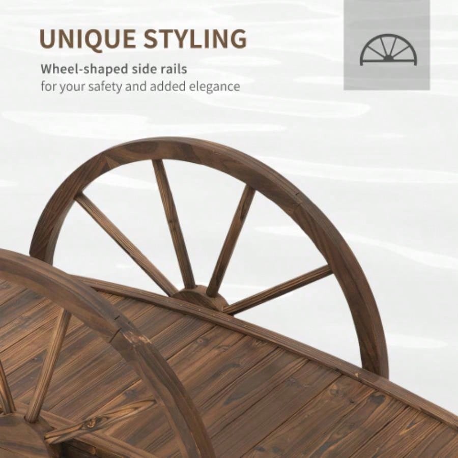 Outsunny 3.3ft Wooden Garden Bridge Footbridge with Half - Wheel Style Railings Solid Fir Construction, Stained Wood
