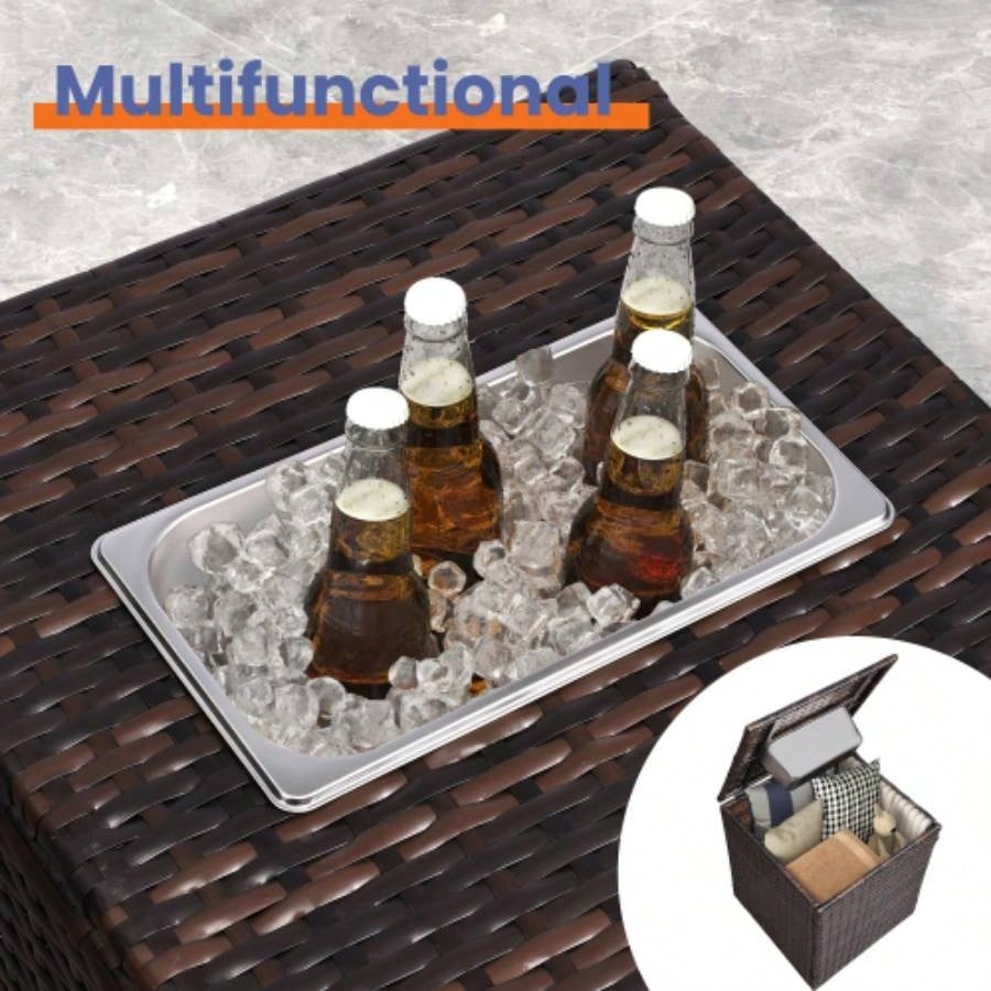 4 Piece Outdoor PE Wicker Furniture Set, Patio Brown Rattan Sectional Sofa Couch with Washable Cushions