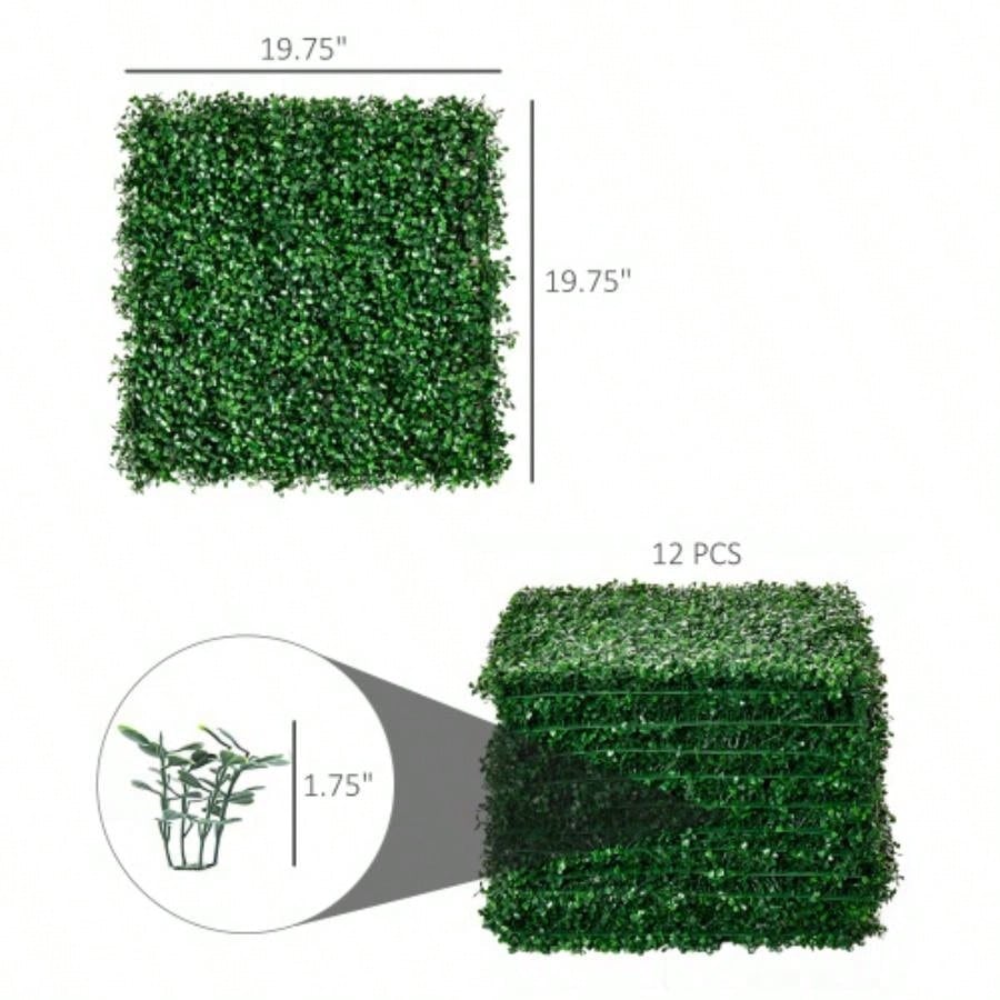 Outsunny Grass Wall Panels, 20x 20 Artificial Grass Wall Decor, Greenery Backdrop Panels Wall Outdoor, Indoor, Garden, Fence, Backyard, Dark Green