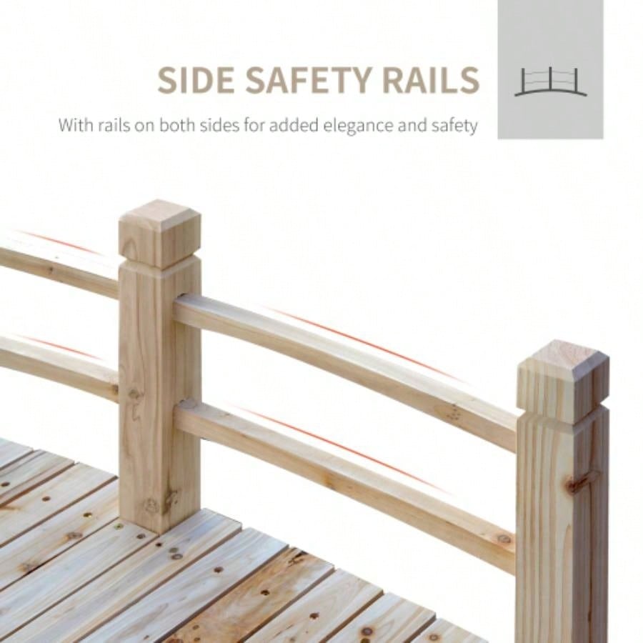 Outsunny Fir Wood Garden Bridge Walkway with Side Railings Backyards, Gardens, and Streams, Natural Wood, 60x 26.5x 19