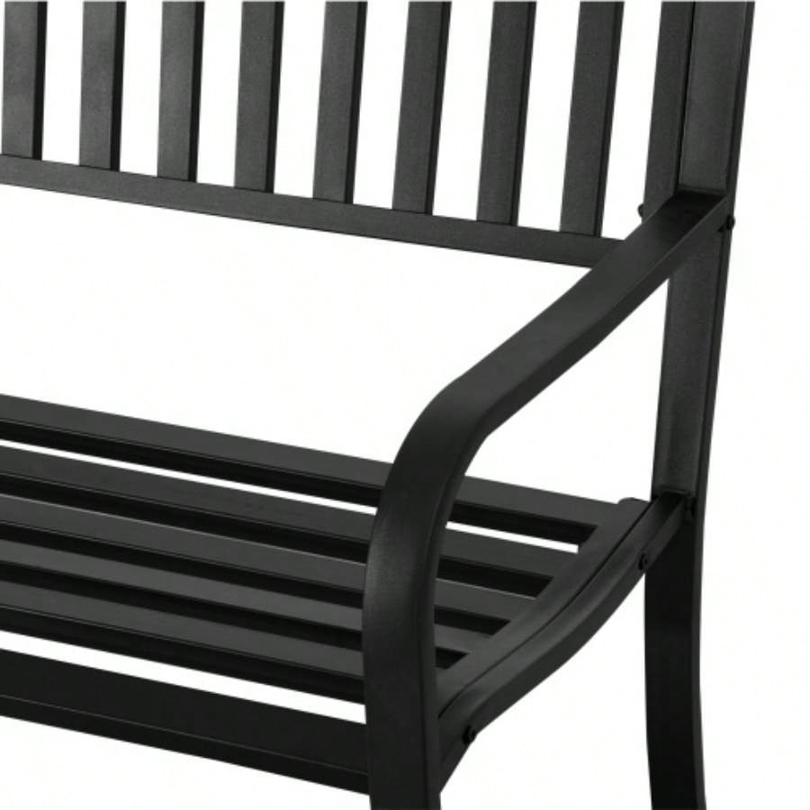 Outsunny 50 Outdoor Garden, Patio with Slatted, Metal Porch Backyard, Poolside, Lawn, Black