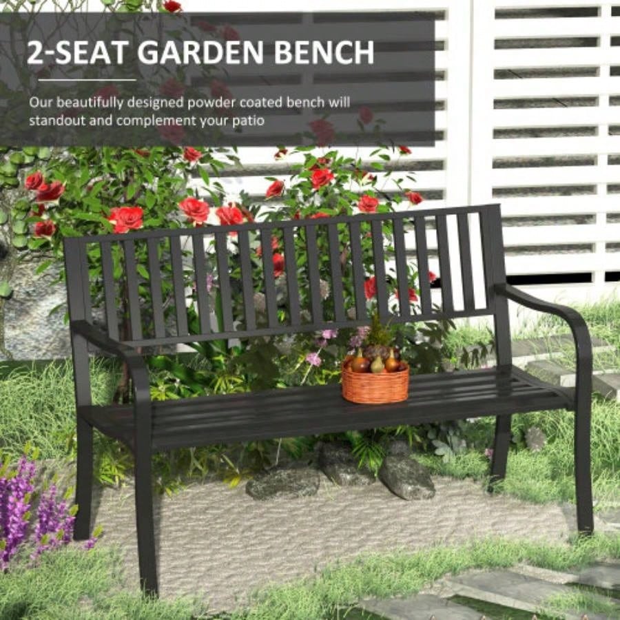 Outsunny 50 Outdoor Garden, Patio with Slatted, Metal Porch Backyard, Poolside, Lawn, Black