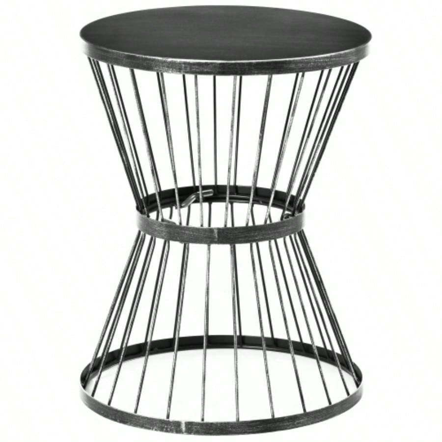 Outsunny 16 Steel Patio Side Table, Garden End Table with Design, Accent Table Outdoor and Indoor Use, Black