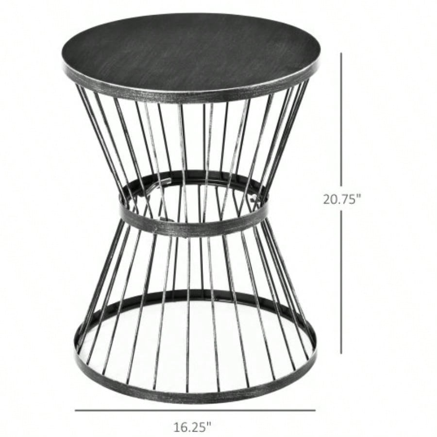 Outsunny 16 Steel Patio Side Table, Garden End Table with Design, Accent Table Outdoor and Indoor Use, Black