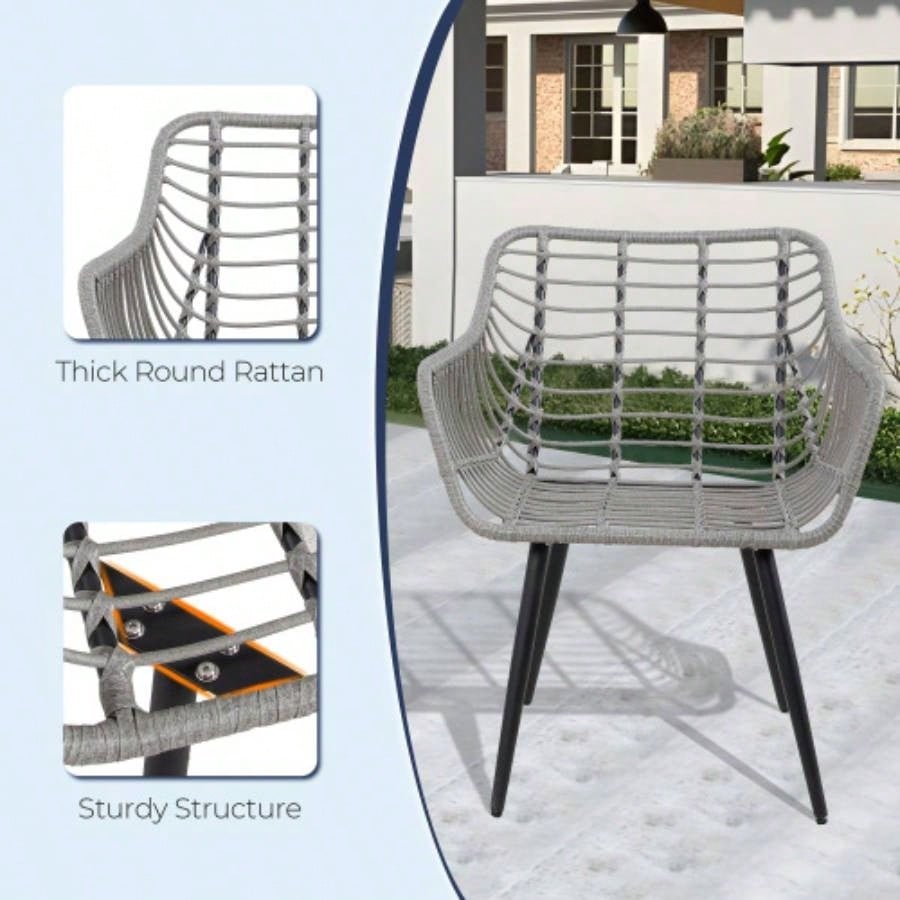 5 Piece Patio Bistro Set with Ottoman, Outdoor Wicker Apartment Balcony Furniture Sets, Rattan Table and Chairs Set of 2 Porch Backyard Lawn Poolside Deck Gray/Blue