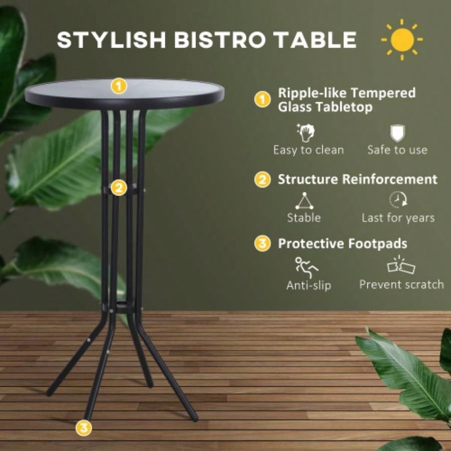 Outsunny 3 Piece Bar Height Outdoor Bistro Set 2, Round Patio Pub Table 2 Bar Chairs with Comfortable Design Strong Build, Tan