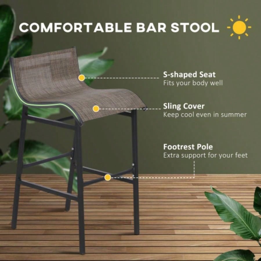 Outsunny 3 Piece Bar Height Outdoor Bistro Set 2, Round Patio Pub Table 2 Bar Chairs with Comfortable Design Strong Build, Tan