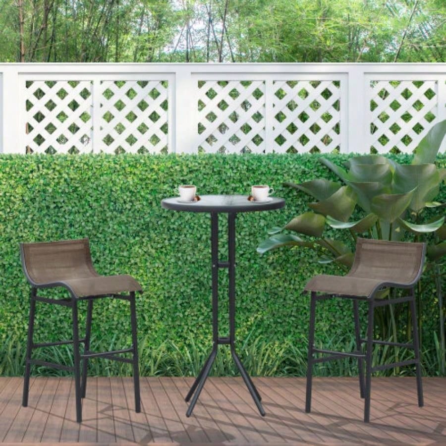 Outsunny 3 Piece Bar Height Outdoor Bistro Set 2, Round Patio Pub Table 2 Bar Chairs with Comfortable Design Strong Build, Tan