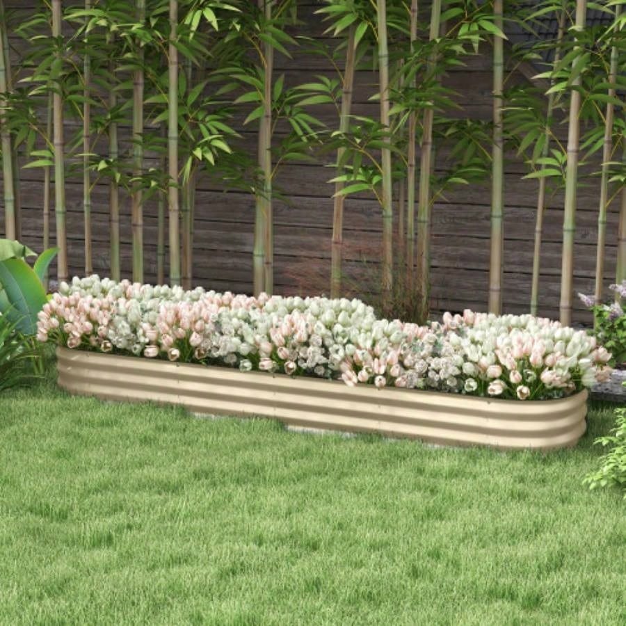 Outsunny. 9x 2x 1 Galvanized Raised Garden Bed Kit, Outdoor Metal Elevated Planter Box with Safety Edging, Easy Stock Growing Flowers, Herbs Vegetables,