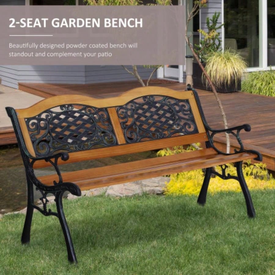 Outsunny 50 Outdoor Garden, Patio with Wood, Porch with Antique - Like Flourishes Backyard, Deck, Lawn, Outside Pool, Teak