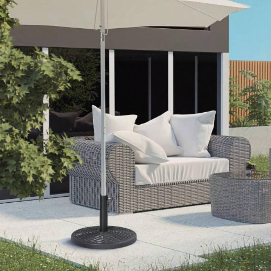 21 lbs. Market Base Holder 18 Heavy Duty Round Parasol Stand with Rattan Design Patio, Black