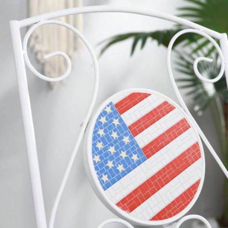 3 Piece Patio Bistro Set, Folding Outdoor Furniture with USA Table and Chairs, Portable Metal Frames 4th of July, Balcony, Backyard, Poolside, Porch, American