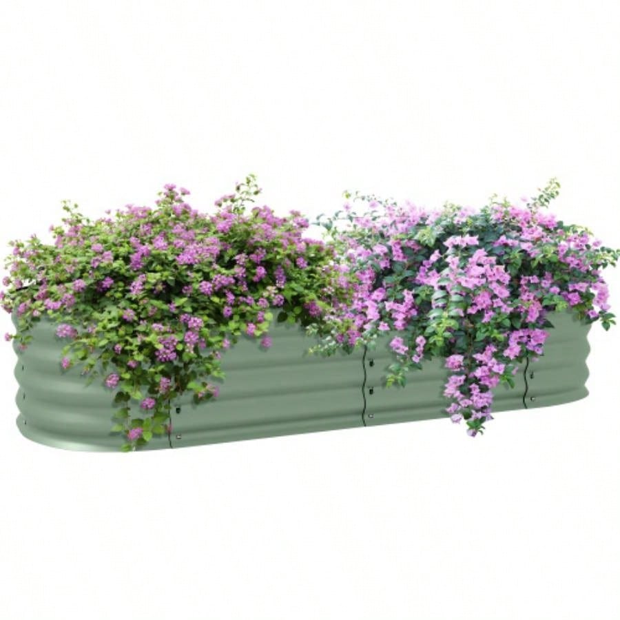 Outsunny 4.9x 2x 1 Galvanized Raised Garden Bed Kit, Outdoor Metal Elevated Planter Box with Safety Edging, Easy Stock Growing Flowers, Herbs Vegetables, Green