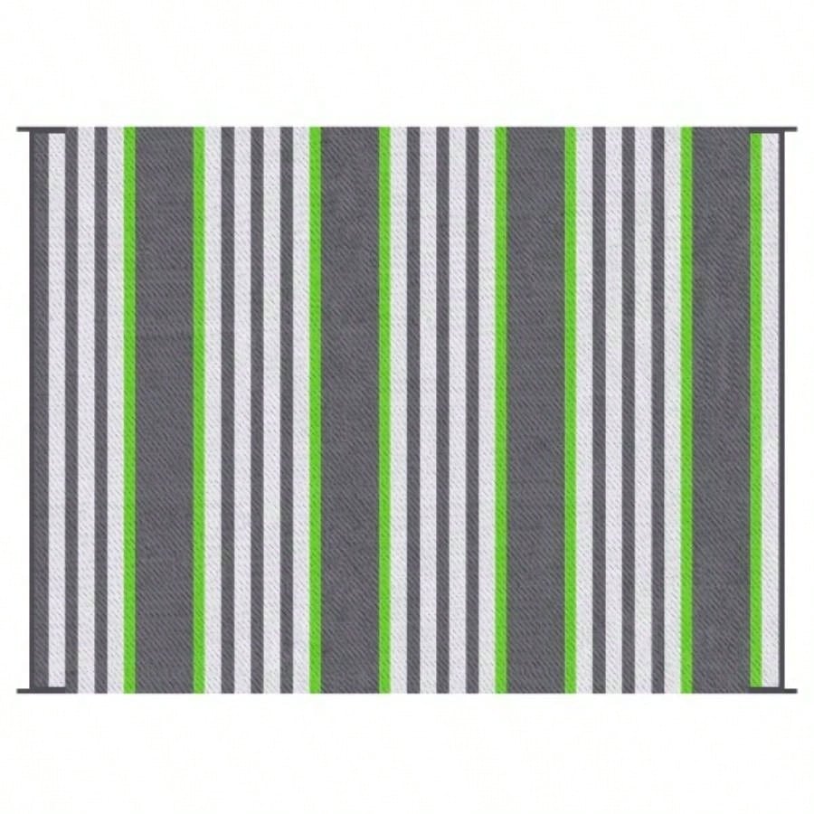 Outsunny Reversible Outdoor Rug Carpet, 9x 12 Waterproof Plastic Straw Rug, Portable RV Camping Rugs with Carry Bag, Large Floor Backyard, Deck, Picnic, Beach, Green Gray Striped