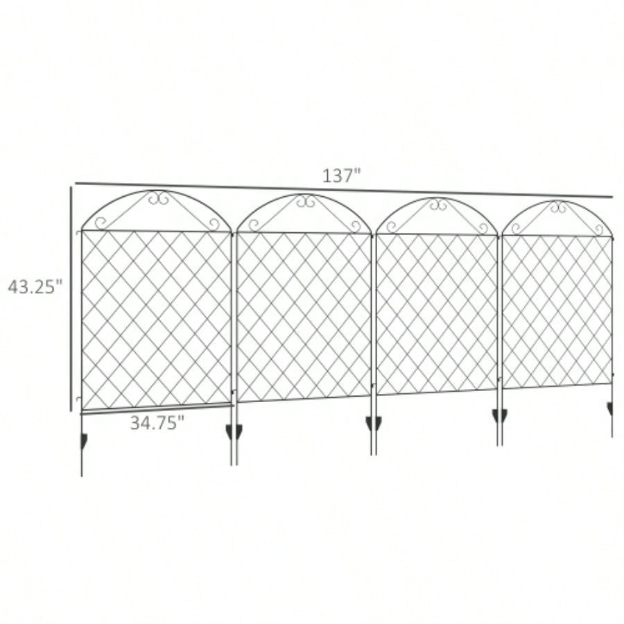 Outsunny Garden Fence, 4 Pack Steel Fence Panels, 11.4 Lx 43 H, Rust - Resistant Animal Barrier Decorative Border Flower Edging Yard, Landscape, Patio, Outdoor Decor, Curved Vines
