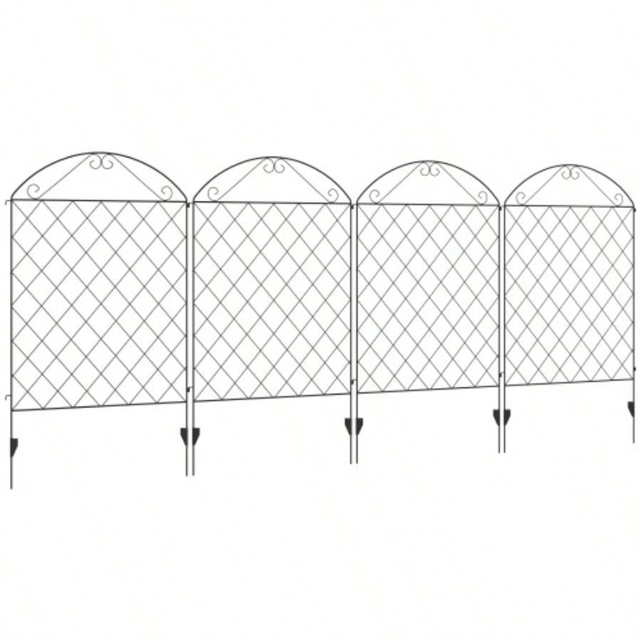 Outsunny Garden Fence, 4 Pack Steel Fence Panels, 11.4 Lx 43 H, Rust - Resistant Animal Barrier Decorative Border Flower Edging Yard, Landscape, Patio, Outdoor Decor, Curved Vines