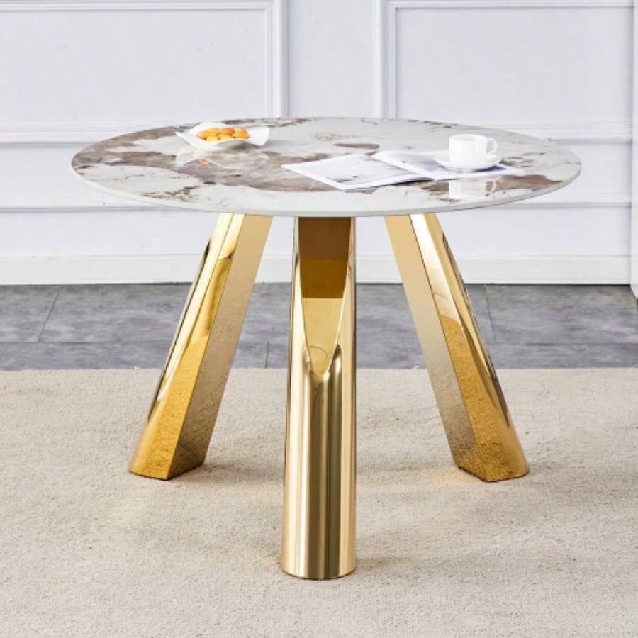 42 Luxury Sintered Stone Table: 0.45 Durable Top+ 6 Steel, 500lb Capacity, Stain/Heat - Resistant White/Gray Veined Surface - Modern Minimalist Design
