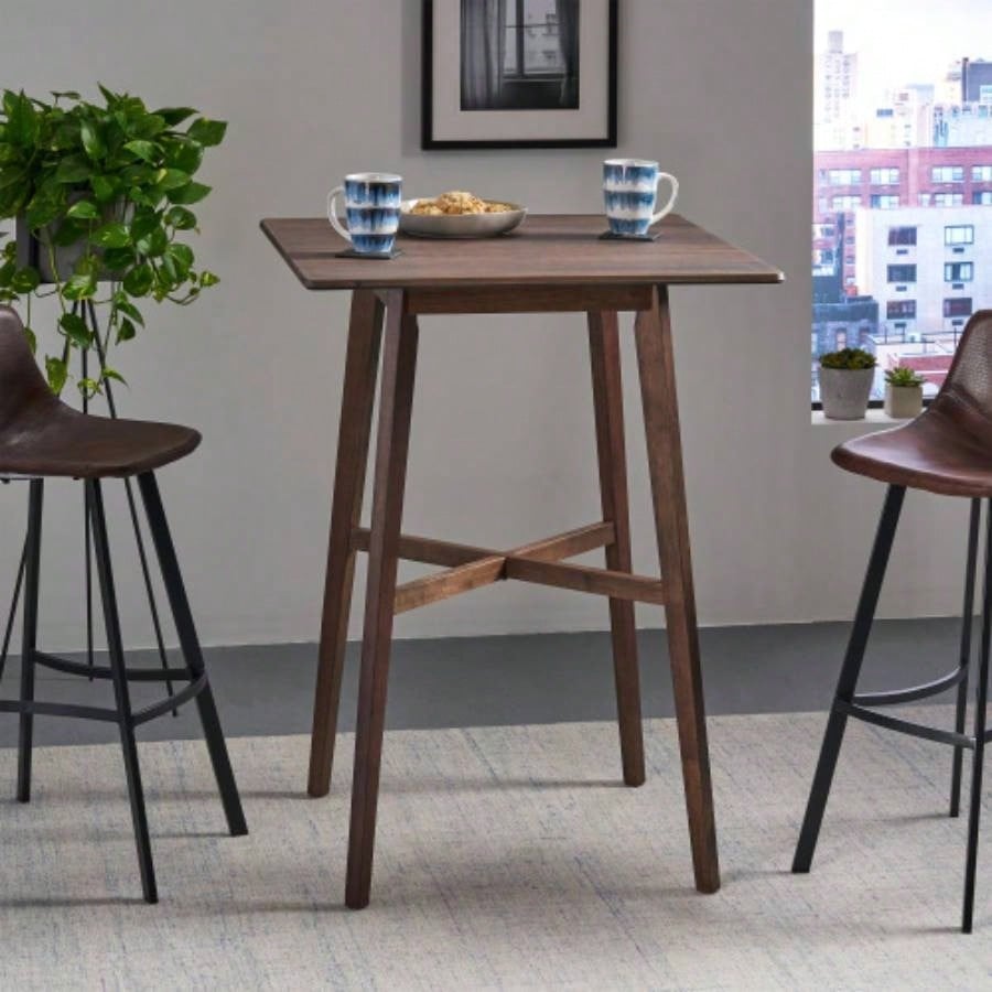 Modern Bar Height 42 Dining Table, Rubberwood and Laminate Table Top, Gray, Black