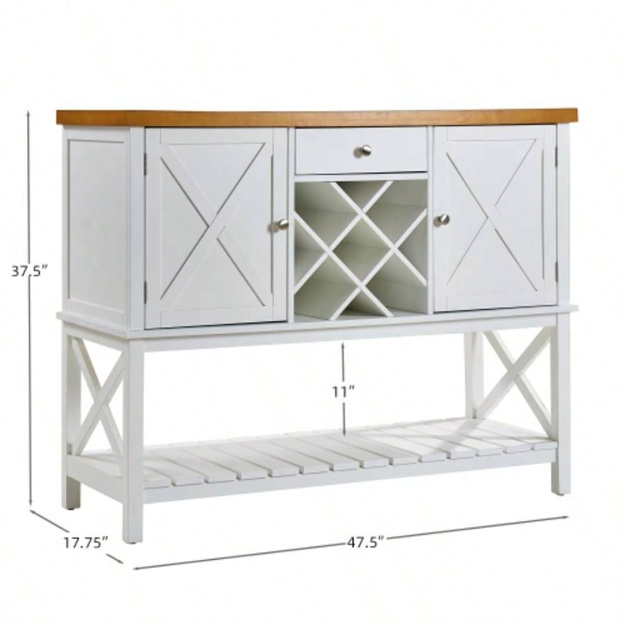Bar cabinet Console Table with 2 - Door Cabinet 1 Drawers, Coffee Bar, Wine rack, Entryway Table with Storage Shelf, Sofa Tables Buffet Sideboard Kitchen, Hallway, Dining, Living Room, White