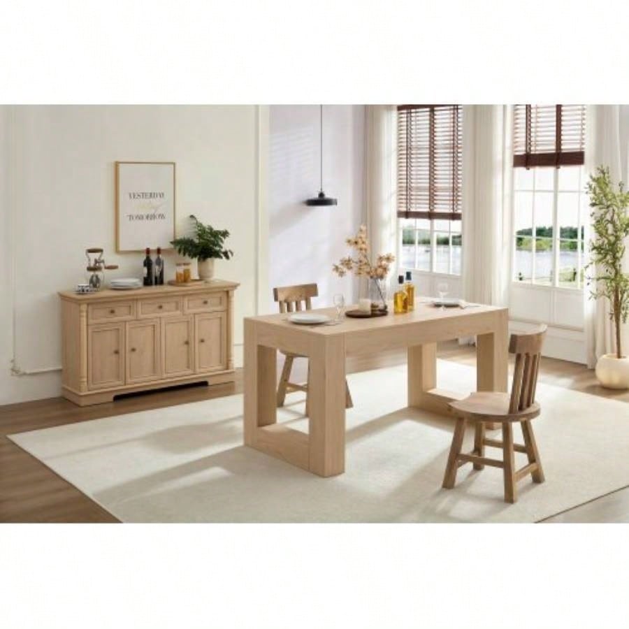 Farmhouse Kitchen Dining Table 4 - 6 People, Rectangular Dining Table Dining Room, Living Room, Kitchen with Sturdy Wood Farmhouse Full MDF Trim, Easy Assembly