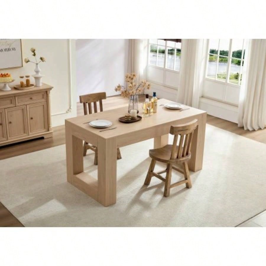Farmhouse Kitchen Dining Table 4 - 6 People, Rectangular Dining Table Dining Room, Living Room, Kitchen with Sturdy Wood Farmhouse Full MDF Trim, Easy Assembly