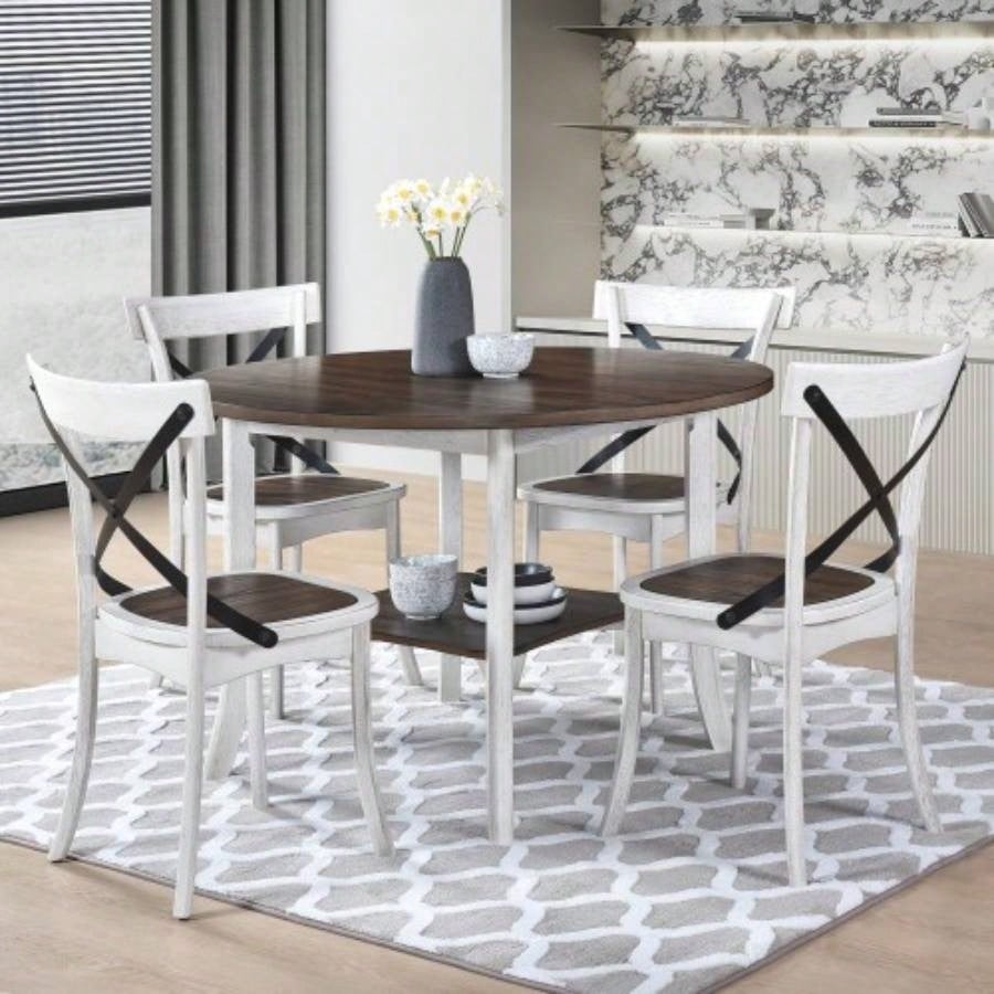 45.7inch Round Dining Table With Shelf Height 30 inch Modern Farmhouse Retro Design