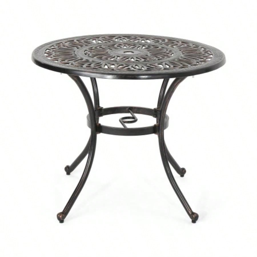 Outdoor Round Cast Aluminum Dining Table, Shiny Copper