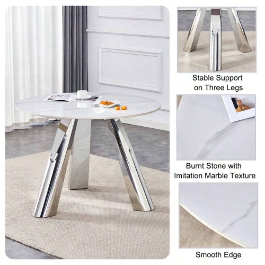 42 Luxury Sintered Stone Table: 0.45 Durable Top+ 6 Steel, 350lb Capacity, Stain/Heat - Resistant White/Gray Veined Surface - Modern Minimalist Design - W1512S00110
