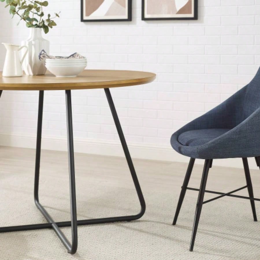 Modern Metal and Wood Curved X - Base Round Dining Table - English Ash