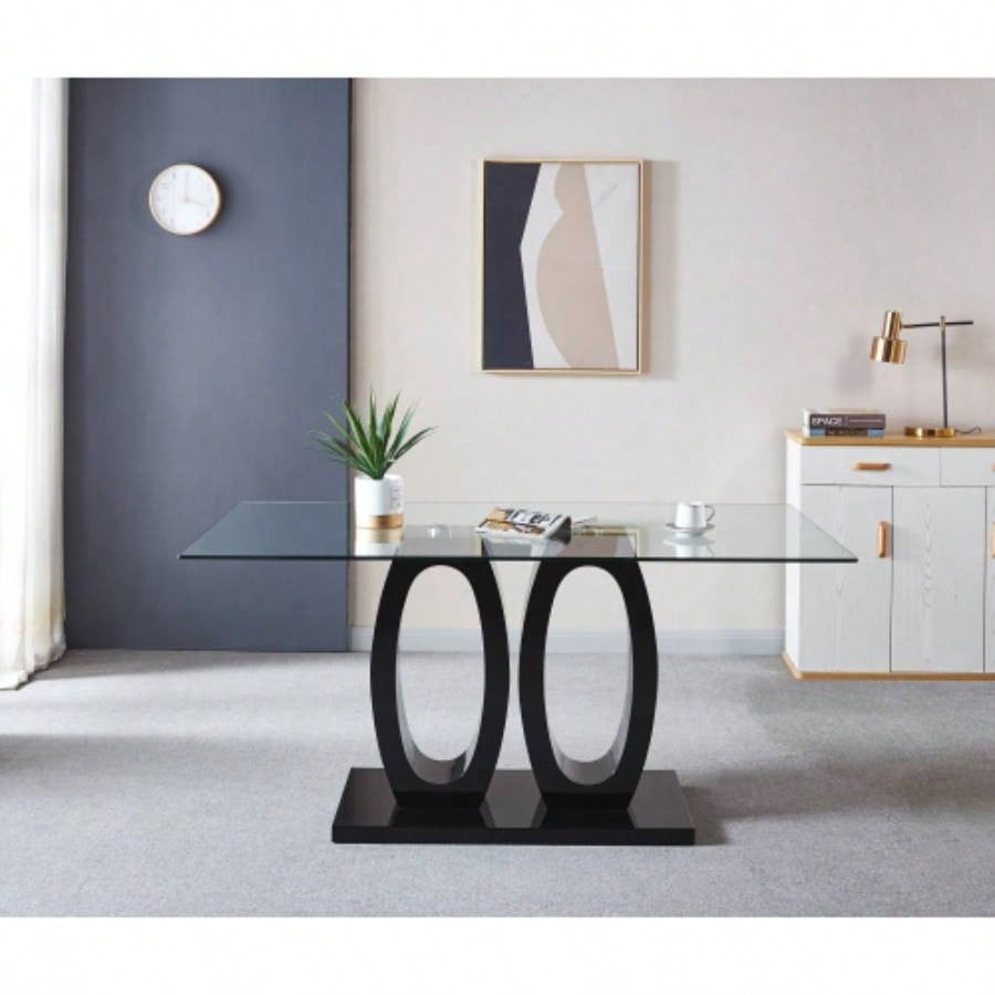 Contemporary Dining Table Tempered Glass Top
