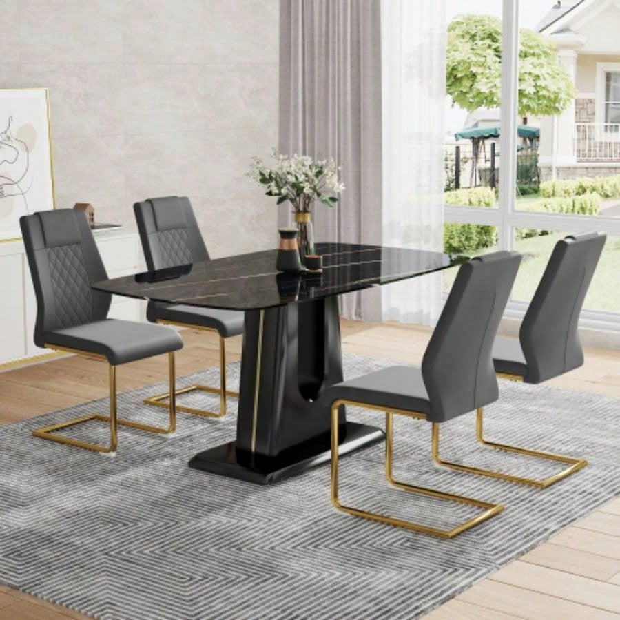 A modern, minimalist, and luxurious table. A black imitation marble tabletop with MDF U - shaped. Dining table, computer table. restaurants and living rooms 63 * 35.4 30 F - U