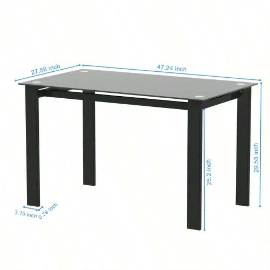 Modern tempered glass black dining table, simple rectangular metal table living room kitchen table